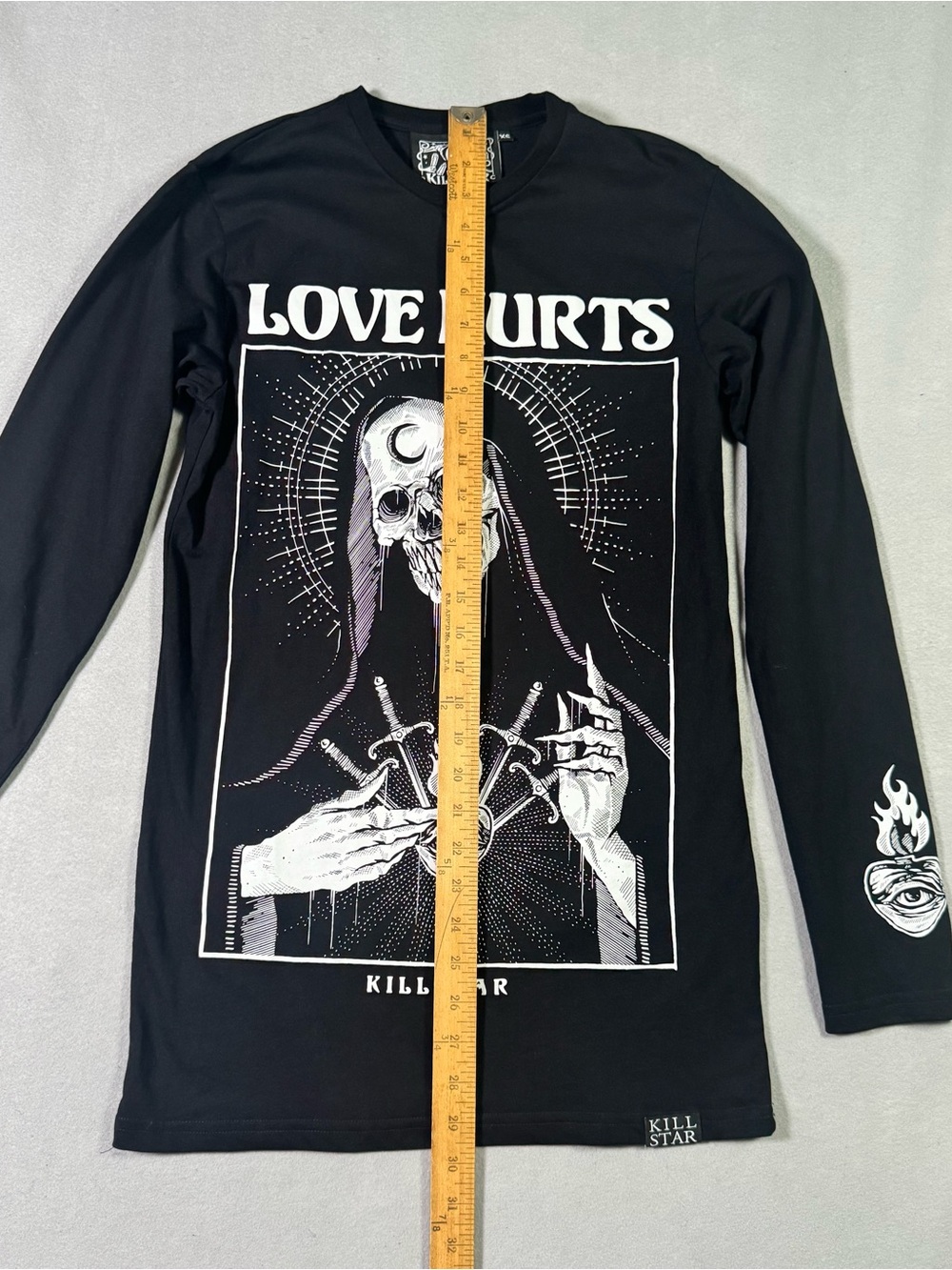 Killstar Black 'Love Hurts' Gothic Skull Long Sleeve Tee - Picture 3 of 13